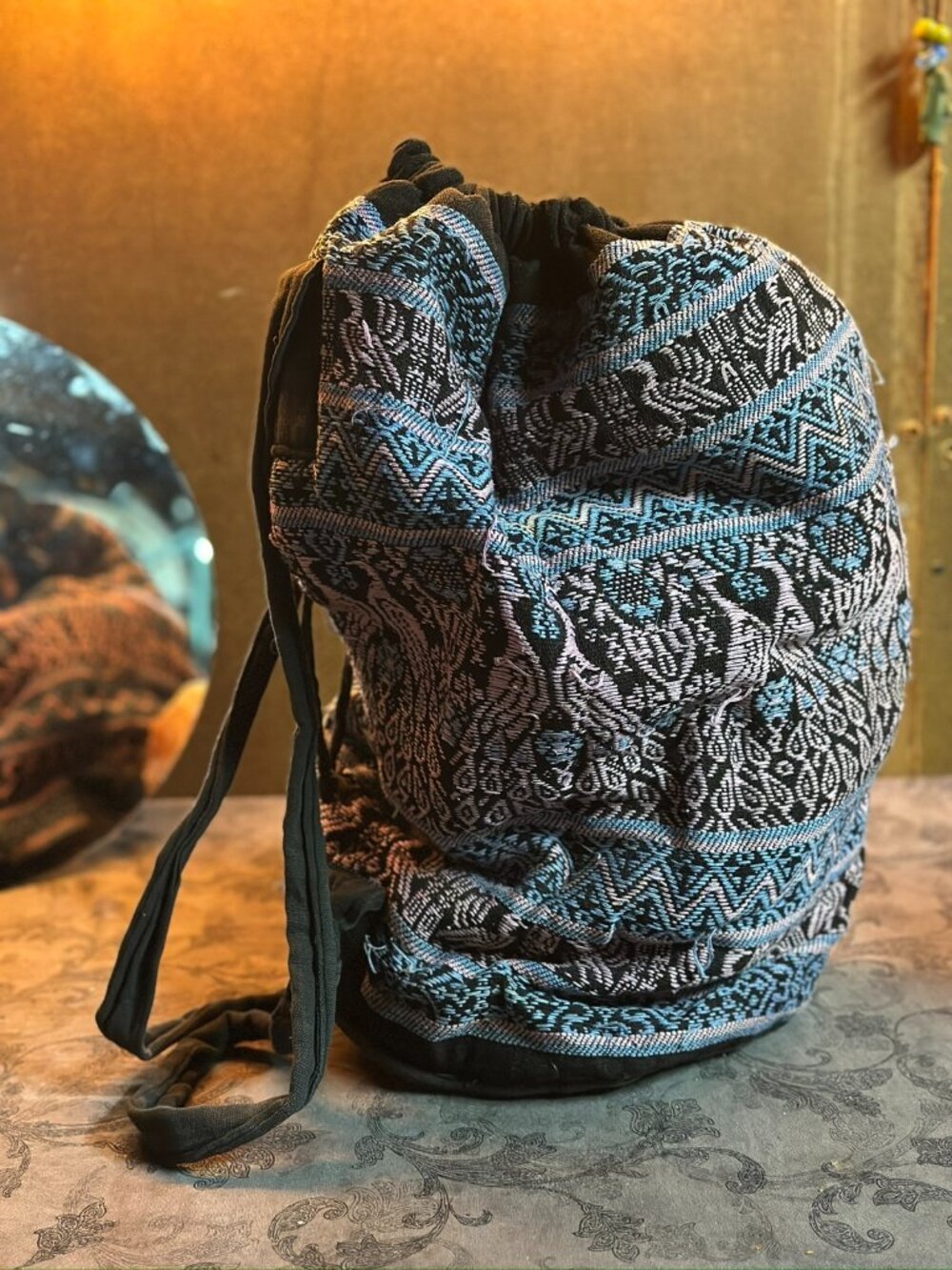 Boho Woven Drawstring Backpack - Picture 1 of 3